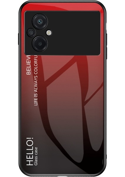 Xiaomi Poco M5 4g, Temperli Cam+Pc+Tpu Şık Gradyan Renkli Cep Telefonu Kapak Serası Kırmızı Siyah Için (Yurt Dışından)