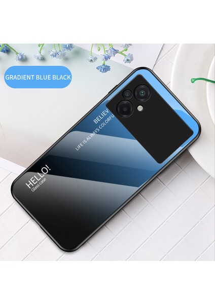 Xiaomi Poco M5 4g, Temperli Cam+Pc+Tpu Şık Gradyan Renkli Cep Telefonu Kapak Serası Mavi Siyah Için (Yurt Dışından) modelleri