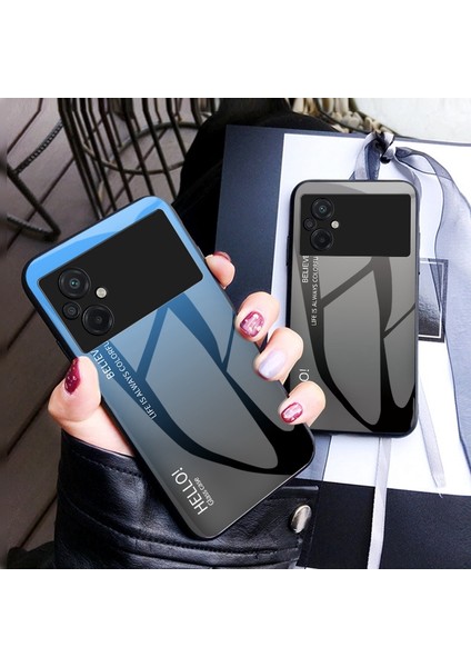 Xiaomi Poco M5 4g, Temperli Cam+Pc+Tpu Şık Gradyan Renkli Cep Telefonu Kapak Serası Mavi Siyah Için (Yurt Dışından) fırsatları