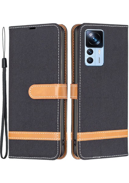 Xiaomi Için 12T 5g/redmi K50 Ultra 5G/12T Pro 5g Kot Boya Doku Pu Deri Deri Stand Cüzdan Kılıfı Renk Ekleme Manyetik Toka Telefon Kapağı Black (Yurt Dışından)