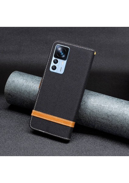 Xiaomi Için 12T 5g/redmi K50 Ultra 5G/12T Pro 5g Kot Boya Doku Pu Deri Deri Stand Cüzdan Kılıfı Renk Ekleme Manyetik Toka Telefon Kapağı Black (Yurt Dışından)