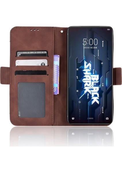 Xiaomi Black Shark Için 5 Çoklu Kart Yuvası Telefon Kapağı Anti-Çizelge Pu Deri Cüzdan Standı Case-Brown (Yurt Dışından)