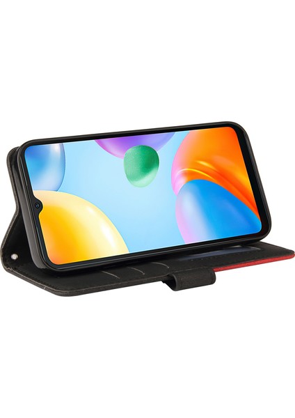 Xiaomi Redmi Için 10C Çift Renkli Ekleme Pu Deri Deri Cüzdan Telefon Kılıfı Stand Kabuğu Strap-Black (Yurt Dışından) modelleri