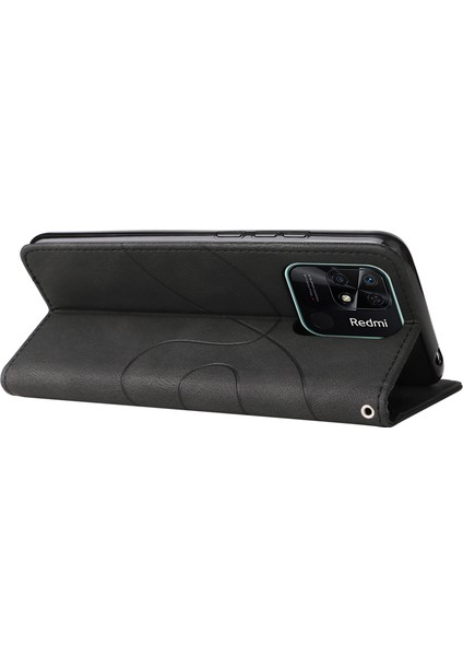 Xiaomi Redmi Için 10C Çift Renkli Ekleme Pu Deri Deri Cüzdan Telefon Kılıfı Stand Kabuğu Strap-Black (Yurt Dışından) fırsatları
