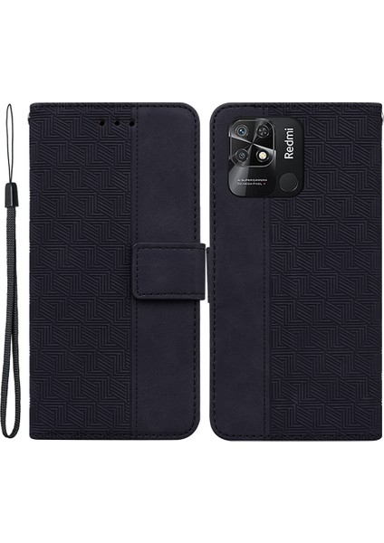 Geometri Xiaomi Redmi 10C Için Baskılı Telefon Kasası, Cüzdan Standı Pu Deri Manyetik Toka Kapak (Yurt Dışından)