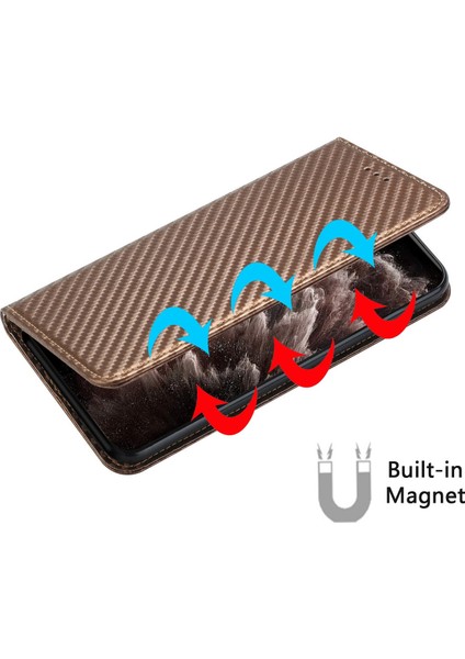 Karbon Fiber Doku Pu Deri Deri Telefon Kılıfı Xiaomi Için Redmi A1 4g/a2 4g Cüzdan Stand Manyetik Otomatik Kapanış Şok Geçirmez Telefon Kapağı Bilek Kayış-Kahverengi ile (Yurt Dışından)