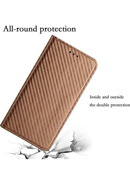 Karbon Fiber Doku Pu Deri Deri Telefon Kılıfı Xiaomi Için Redmi A1 4g/a2 4g Cüzdan Stand Manyetik Otomatik Kapanış Şok Geçirmez Telefon Kapağı Bilek Kayış-Kahverengi ile (Yurt Dışından)