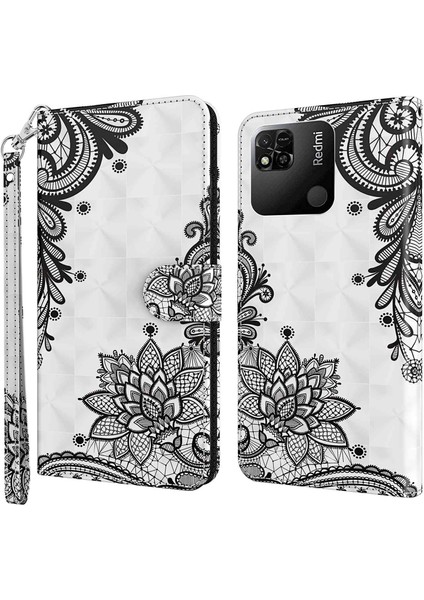 Xiaomi Için Redmi 10A Cüzdan Stand Telefon Kılıfı 3D Desen Baskı Pu Deri Deri Manyetik Flip Şok Geçirmez Kapak Strap-Ton Çiçek (Yurt Dışından)