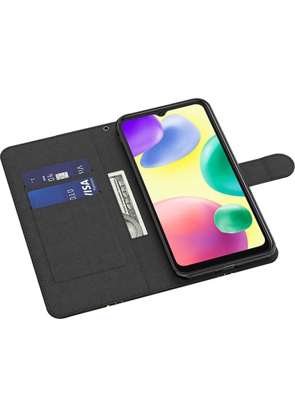 Xiaomi Için Redmi 10A Cüzdan Stand Telefon Kılıfı 3D Desen Baskı Pu Deri Deri Manyetik Flip Şok Geçirmez Kapak Strap-Ton Çiçek (Yurt Dışından)