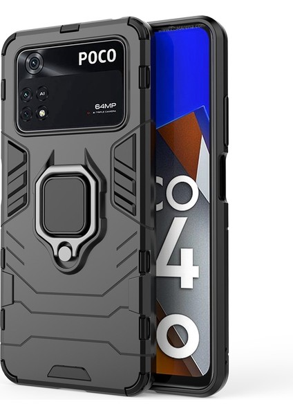 Xiaomi Poco M4 Pro 4g Ring Kickstand Koruyucu Kılıf Yumuşak Tpu+Sert Pc Anti-Drop Telefon Kapak Black Için Şok Geçirmez Telefon Kılıfı (Yurt Dışından)