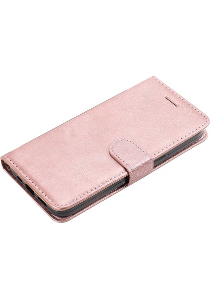 Xiaomi Poco X4 Pro 5g Düz Renkli Pu Deri Folyo Flip Flip Cüzdan Torosu Tasarım Manyetik Kapatma Stand Savunmacı Telefon Kılıfı Strap-Rose Gold (Yurt Dışından)