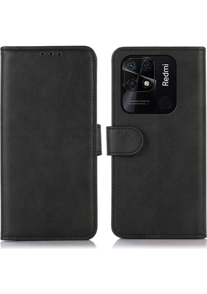 Xiaomi Redmi Için 10C Anti-Çizelge Telefon Kabuk Çantası Ince Dokulu Pu Deri Cüzdan Koruyucu Telefon Kapak Black (Yurt Dışından)