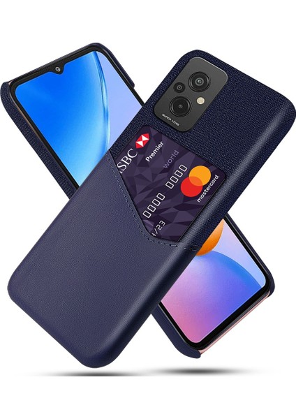 Xiaomi Redmi Için Koruyucu Telefon Kılıf Kartı Tutucu 11 Prime 4g, Kumaş Doku Pu Deri Kaplamalı Pc Cep Telefonu Kapak Mavisi (Yurt Dışından)