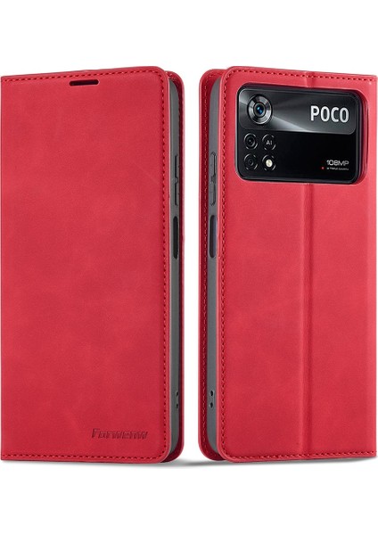 Xiaomi Poco X4 Pro 5g Fantasy Serisi Skin-Touch Pu Deri+Tpu Iyi Korumalı Stand Cüzdan Stili Anti-Drop Cep Telefonu Kasa Kırmızısı (Yurt Dışından)