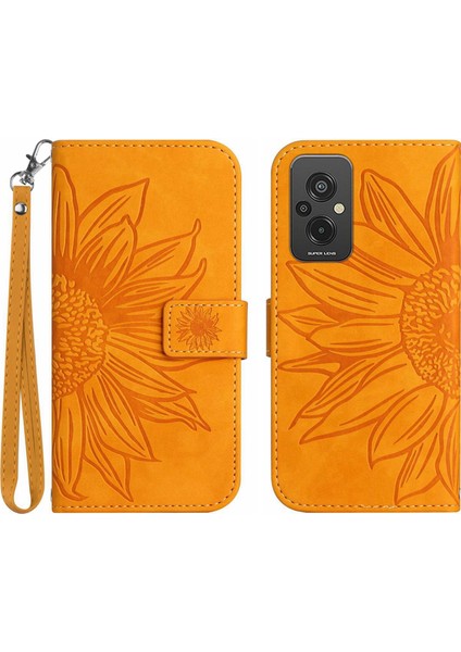 Xiaomi Redmi Için 11 Prime 4g HT04 Ayçiçeği Basılı Baskalı Cüzdan Kılıf Cilt Touch Pu Deri Stand Manyetik Telefon Kapağı El Strap-Sarı ile (Yurt Dışından)