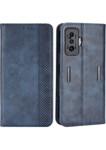 Xiaomi Için Poco F4 Gt/redmı K50 Oyun Mozaik Basılı Otomatik Kapanış Manyetik Telefon Kılıfı Retro Doku Şok Dokulu Pu Deri Deri Stand Kapak Mavisi (Yurt Dışından)