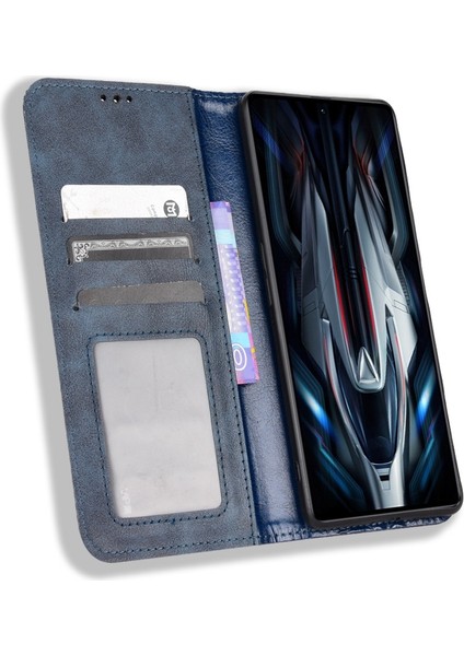 Xiaomi Için Poco F4 Gt/redmı K50 Oyun Mozaik Basılı Otomatik Kapanış Manyetik Telefon Kılıfı Retro Doku Şok Dokulu Pu Deri Deri Stand Kapak Mavisi (Yurt Dışından)