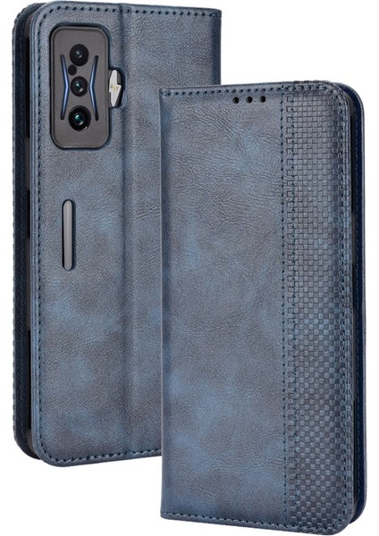 Xiaomi Için Poco F4 Gt/redmı K50 Oyun Mozaik Basılı Otomatik Kapanış Manyetik Telefon Kılıfı Retro Doku Şok Dokulu Pu Deri Deri Stand Kapak Mavisi (Yurt Dışından)