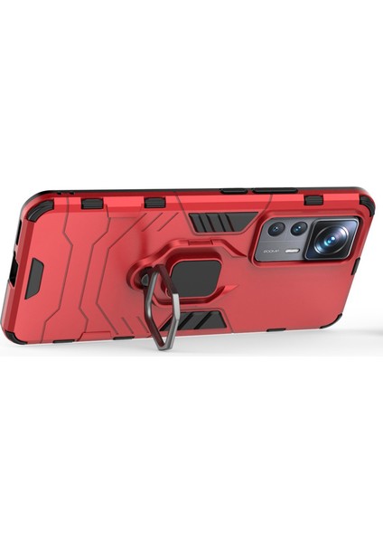Xiaomi 12T Pro 5g Ring Tutucu Kickstand Koruyucu Telefon Kapağı Sabit Pc Yumuşak Tpu Damla Geçirmez Kasa Kırmızısı (Yurt Dışından)