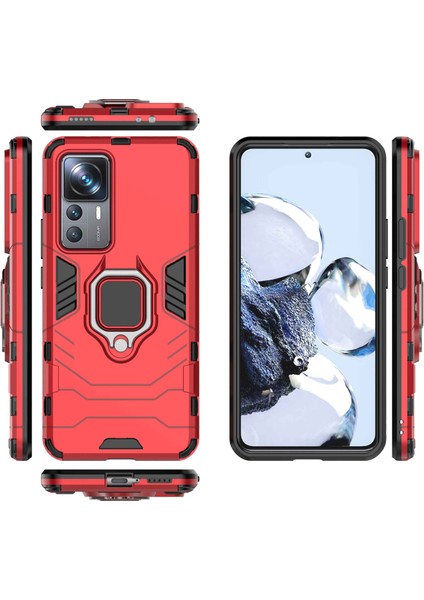 Xiaomi 12T Pro 5g Ring Tutucu Kickstand Koruyucu Telefon Kapağı Sabit Pc Yumuşak Tpu Damla Geçirmez Kasa Kırmızısı (Yurt Dışından)