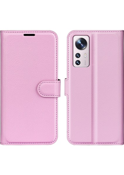 Xiaomi Için 12 Lite Litchi Doku Telefon Kılıfı Pu Deri+Tpu Ayarlanabilir Stand Cüzdan Koruyucu Telefon Kapak Pembe (Yurt Dışından)