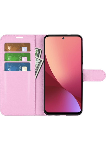 Xiaomi Için 12 Lite Litchi Doku Telefon Kılıfı Pu Deri+Tpu Ayarlanabilir Stand Cüzdan Koruyucu Telefon Kapak Pembe (Yurt Dışından) modelleri