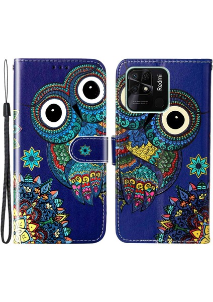 Xiaomi Redmi 10C 4g Için Şık Desen Kabartmalı Katlanabilir Stand Koruyucu Kılıf Pu Deri Deri Telefon Cüzdan El Strap-Mavi Baykuş (Yurt Dışından) fiyatları