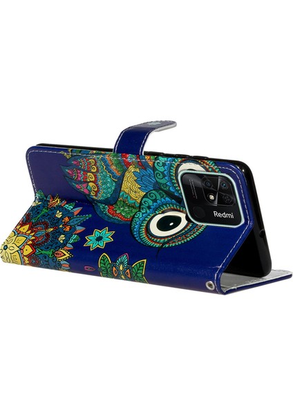 Xiaomi Redmi 10C 4g Için Şık Desen Kabartmalı Katlanabilir Stand Koruyucu Kılıf Pu Deri Deri Telefon Cüzdan El Strap-Mavi Baykuş (Yurt Dışından) indirimleri