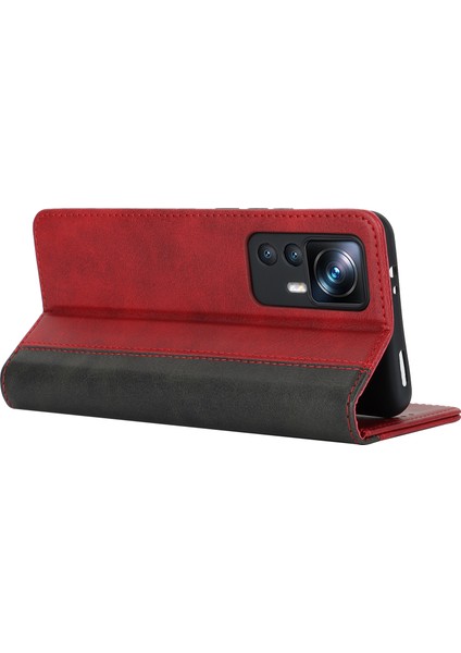 Xiaomi 12T 5G/12T Pro 5g/redmi K50 Ultra Pu Deri Telefon Kılıfı Stand Iki Renk Ekleme Cüzdan Kapak-Kırmızı+Siyah (Yurt Dışından) modelleri
