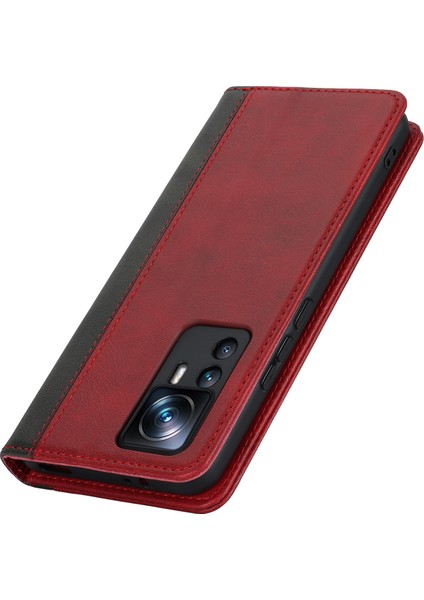 Xiaomi 12T 5G/12T Pro 5g/redmi K50 Ultra Pu Deri Telefon Kılıfı Stand Iki Renk Ekleme Cüzdan Kapak-Kırmızı+Siyah (Yurt Dışından) indirimleri