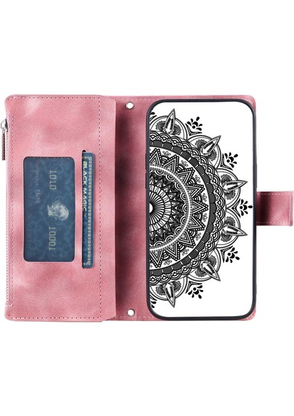 Xiaomi 12T Pro 5G/12T 5g/redmi K50 Ultra 5g Telefon Kılıfı Zipper Cep Mandala Çiçeği Baskılı Çoklu Kart Yuvası Pu Deri Stand Kapak Çizgi Altın (Yurt Dışından)