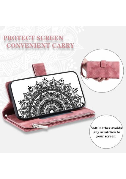 Xiaomi 12T Pro 5G/12T 5g/redmi K50 Ultra 5g Telefon Kılıfı Zipper Cep Mandala Çiçeği Baskılı Çoklu Kart Yuvası Pu Deri Stand Kapak Çizgi Altın (Yurt Dışından)