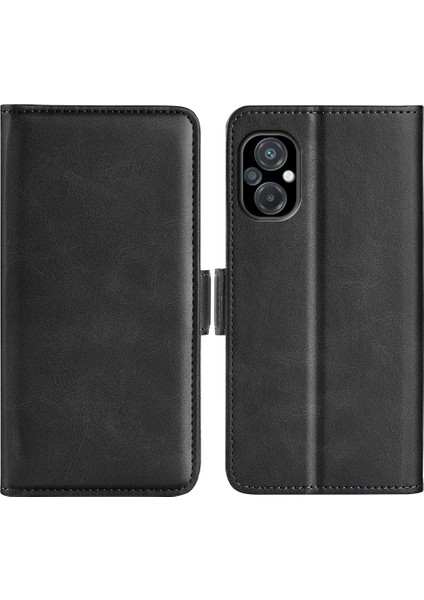 Xiaomi Için Poco M5 Için 4g Buzağı Dokulu Pu Deri Flip Stand Telefon Cüzdan Kılıfı Çift Manyetik Koşu Koruyucu Kabuk Black (Yurt Dışından)
