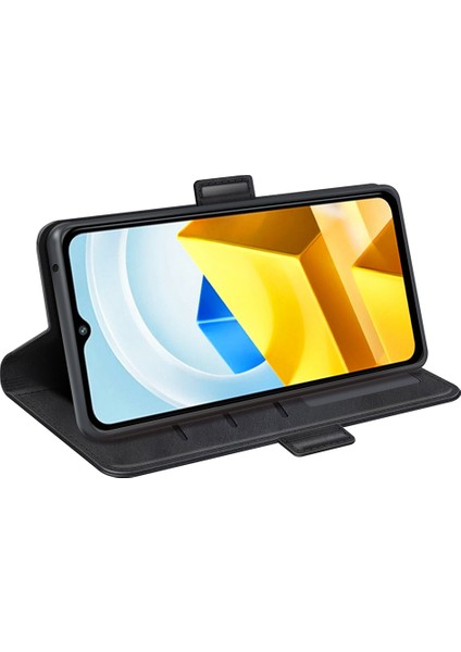 Xiaomi Için Poco M5 Için 4g Buzağı Dokulu Pu Deri Flip Stand Telefon Cüzdan Kılıfı Çift Manyetik Koşu Koruyucu Kabuk Black (Yurt Dışından) fırsatları