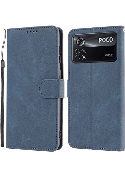 Xiaomi Poco X4 Pro 5g Pu Deri Manyetik Kapatma Çanak Çantası Stand Şok Geçirmez Folio Cüzdan Kapağı Kayış Mavisi ile (Yurt Dışından)
