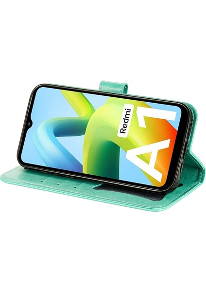 Xiaomi Için Redmi A1 4g/a2 4g Çiçek Baskı Pu Deri Kılıf Stand Anti Drop Telefon Cüzdan Kapağı Strap-Yeşili (Yurt Dışından)