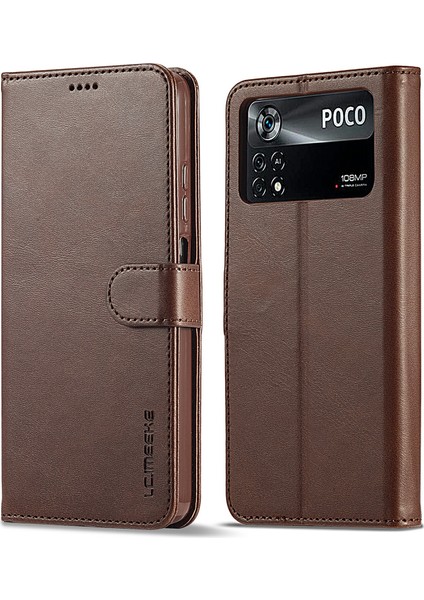 Xiaomi Için Poco X4 Pro 5g Dokulu Pu Deri Anti-Collion Flip Folio Stand Cüzdan Kılıf Kılıfı Telefon Kılıfı Kapak-Kahverengi (Yurt Dışından)