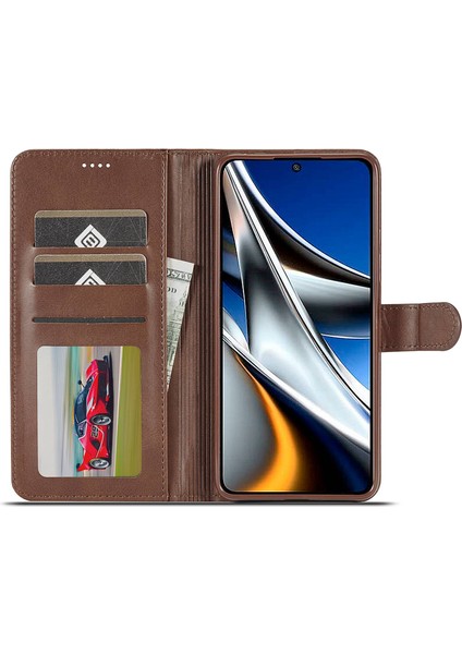 Xiaomi Için Poco X4 Pro 5g Dokulu Pu Deri Anti-Collion Flip Folio Stand Cüzdan Kılıf Kılıfı Telefon Kılıfı Kapak-Kahverengi (Yurt Dışından) fiyatları