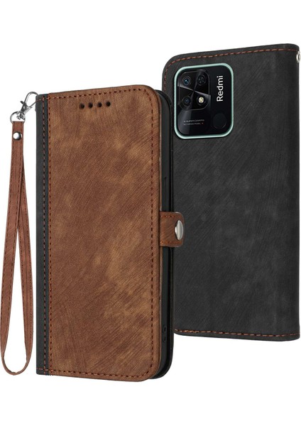 Xiaomi Redmi Için YX0020 10C 4g Eller Serbest Stand Telefon Çantası, Çift Manyetik Toka Pu Deri Deri Flip Kapak Kabuğu Strap-Brown (Yurt Dışından)