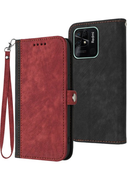 Xiaomi Redmi Için YX0020 10C 4g Eller Serbest Stand Telefon Çantası, Çift Manyetik Toka Pu Deri Flip Kapak Kabuğu Strap-Red ile (Yurt Dışından)