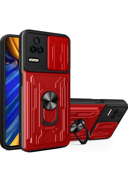 Xiaomi Redmi K40S Için 5g/poco F4 5g Kart Tutucu Yüzük Kickstand Telefon Kasa Kılıfı Kapağı Pc+Tpu Hibrit Kabuk-Kırmızı (Yurt Dışından)