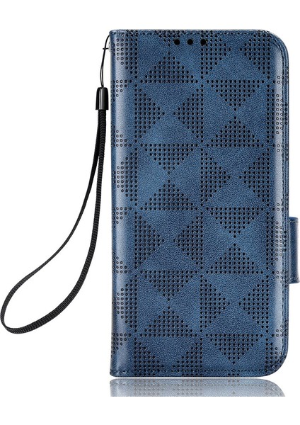 Xiaomi Poco C40 4g Üçgen Deseni Baskılı Telefon Kılıfı, Şok Geçirmez Cüzdan Stand Pu Deri Telefon Kapağı Strap-Mavi (Yurt Dışından)