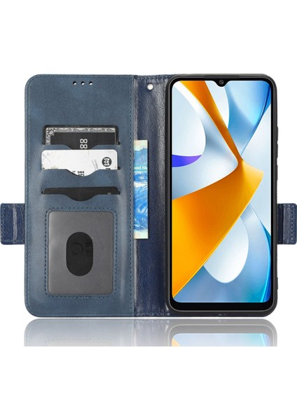 Xiaomi Poco C40 4g Üçgen Deseni Baskılı Telefon Kılıfı, Şok Geçirmez Cüzdan Stand Pu Deri Telefon Kapağı Strap-Mavi (Yurt Dışından)