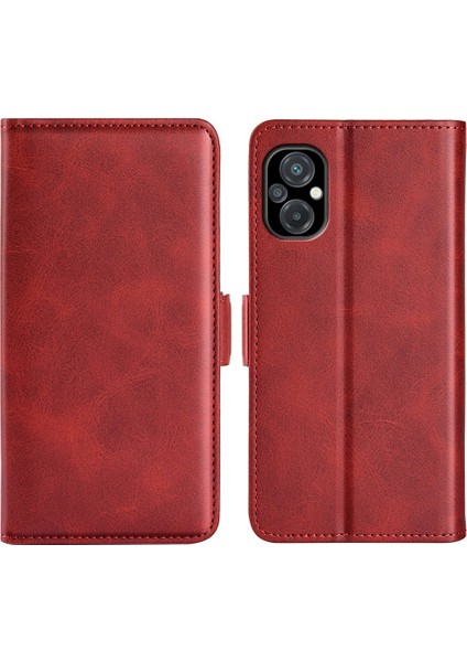Xiaomi Için Poco M5 Için 4g Buzağı Dokulu Pu Deri Flip Stand Telefon Cüzdan Kılıfı Çift Manyetik Koruyucu Koruyucu Kabuk-Kırmızı (Yurt Dışından)