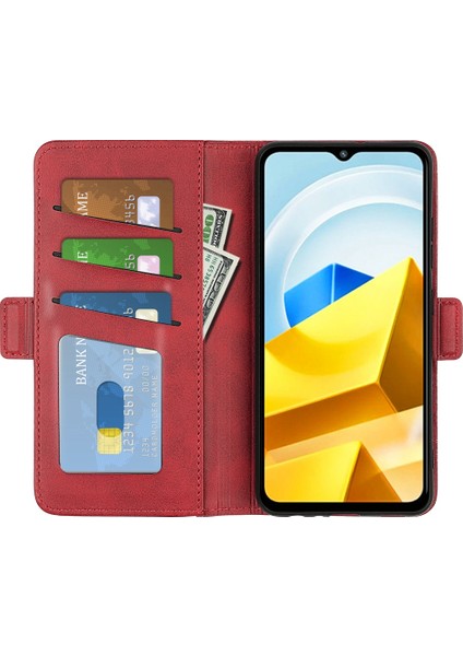 Xiaomi Için Poco M5 Için 4g Buzağı Dokulu Pu Deri Flip Stand Telefon Cüzdan Kılıfı Çift Manyetik Koruyucu Koruyucu Kabuk-Kırmızı (Yurt Dışından) fiyatları