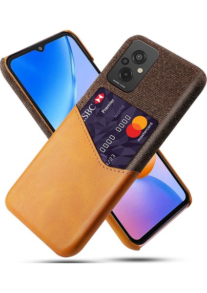 Xiaomi Redmi Için Koruyucu Telefon Kılıf Kartı Tutucu 11 Prime 4g, Kumaş Doku Pu Deri Kaplamalı Pc Cep Telefonu Kapak-Kahverengi (Yurt Dışından)
