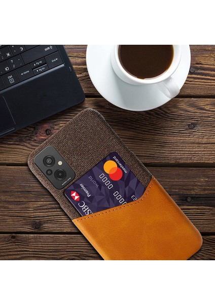 Xiaomi Redmi Için Koruyucu Telefon Kılıf Kartı Tutucu 11 Prime 4g, Kumaş Doku Pu Deri Kaplamalı Pc Cep Telefonu Kapak-Kahverengi (Yurt Dışından)