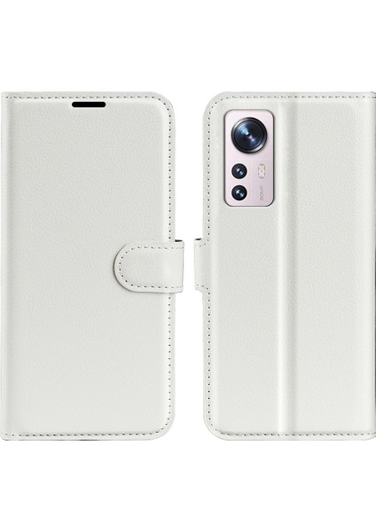 Xiaomi Için 12 Lite Litchi Doku Telefon Kılıfı Pu Deri+Tpu Ayarlanabilir Stand Cüzdan Koruyucu Telefon Kapak-Beyaz (Yurt Dışından)