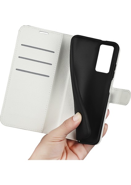 Xiaomi Için 12 Lite Litchi Doku Telefon Kılıfı Pu Deri+Tpu Ayarlanabilir Stand Cüzdan Koruyucu Telefon Kapak-Beyaz (Yurt Dışından) fiyatları