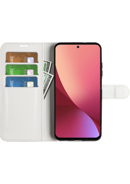 Xiaomi Için 12 Lite Litchi Doku Telefon Kılıfı Pu Deri+Tpu Ayarlanabilir Stand Cüzdan Koruyucu Telefon Kapak-Beyaz (Yurt Dışından) modelleri